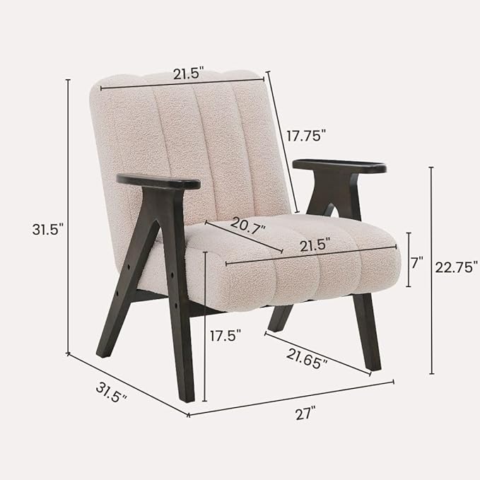 Roundhill Furniture Rella Modern Teddy Sherpa Accent Chair with Espresso Wood Frame Beige