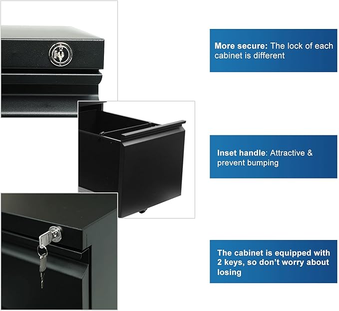 3-Drawer 15.4 W Classic File Cabinet with Lock Metal Filling Cabinets Suits Legal/Letter Size for Home Office Fully Assembled Except Wheels Grey (3-Drawer Widen Black)