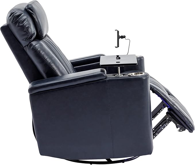 Recliner Chair 270° Power Swivel Recliner Chair with 360° Swivel Tray Table and Cell Phone Holder Cup Holder Home Theater Seating with Hidden Arm Storage Soft Living Room Chair (Blue/27)