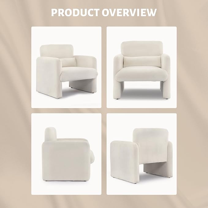 GAOMON Modern Accent Chair with Arms 28.5 W x 27 D Chenille Upholstered Single Seater Sofa Chair Comfy Armchair for Living Room Bedroom Office Apartment - Cream White
