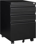 3 Drawer File Cabinet with LockUnder Desk File Cabinet with WheelsBlack Rolling Filing CabinetsThree Drawer Metal Filing Cabinet for Home OfficeFit A4/Letter/Legal File- Assembly Required