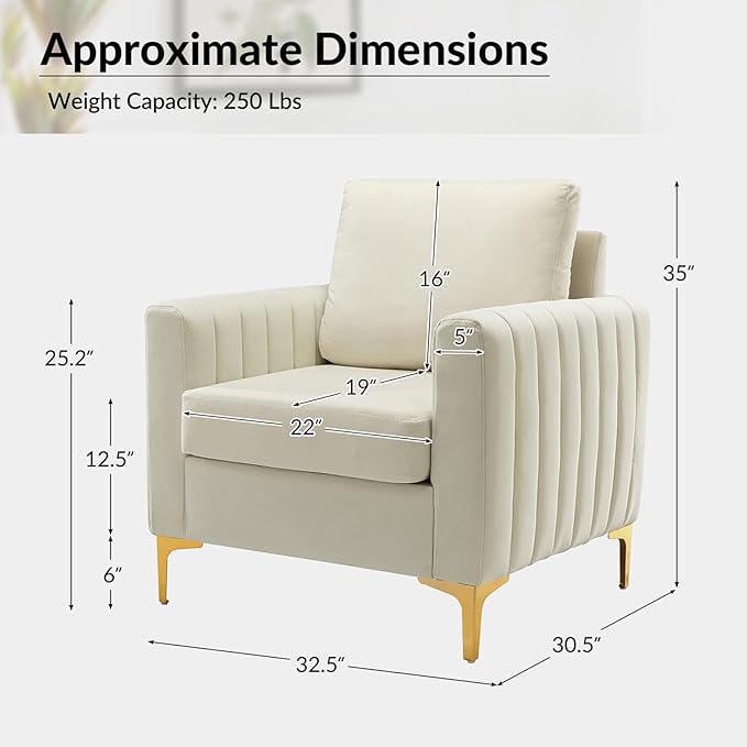 Modern Upholstered Velvet Accent Chair Velvet Armchair Club Chair with Gold Metal Legs Mid-Century Barrel Leisure Comfy Reading Chair for Livingroom Bedroom