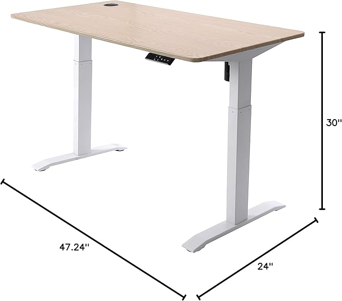 UNICOO Electric Height Adjustable Standing Desk Electric Standing Workstation Sit Stand Home Office Desk Gaming Table Whole-Piece Desktop Board 48 * 24 in (KT1001-LW)