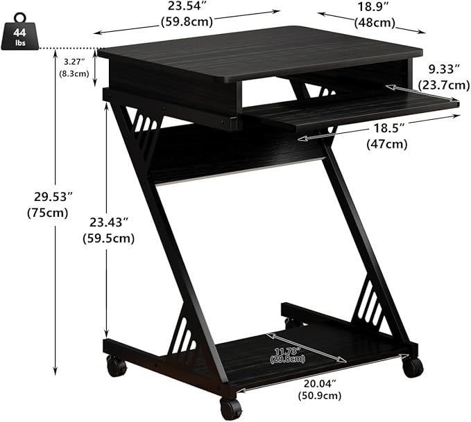 Zenira Small 24 Inch Tall Computer Desk with Drawers Corner Gaming Desk for Bedroom Home Office Black