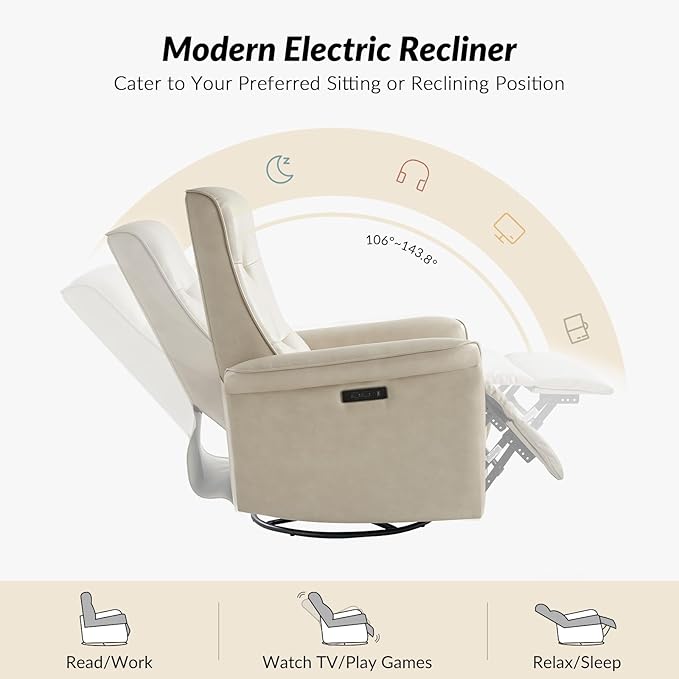 HULALA HOME Power Recliner Chair Faux Leather Modern Electric Recliner with High Back Nursery Rocking Glider Recliner with USB Type-C Port for Living Room Bedroom Home Beige