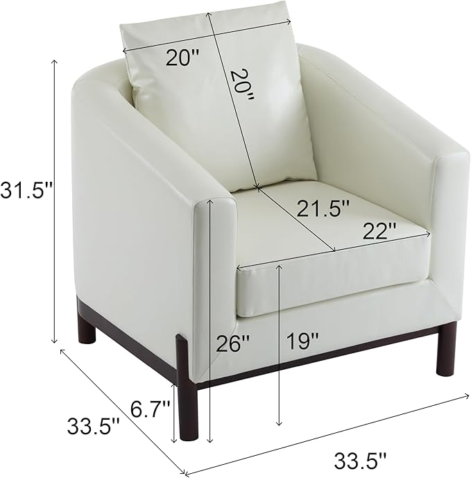 Christopher Knight Home Upholstered Club Chair Comft Accent Chair Soft Armchair Reading Single Sofa with Wood Legs Barrel Lounge Chair for Living Room Bedroom Home Rest 33.5 x33.5x31.5 White