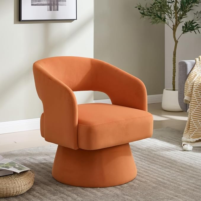 Swivel Barrel Chair Velvet Accent Armchair 360 Degree Swivel Club Chair for Living Room Bedroom Reception Room (Orange + Foam + Steel + Velvet + Foam)