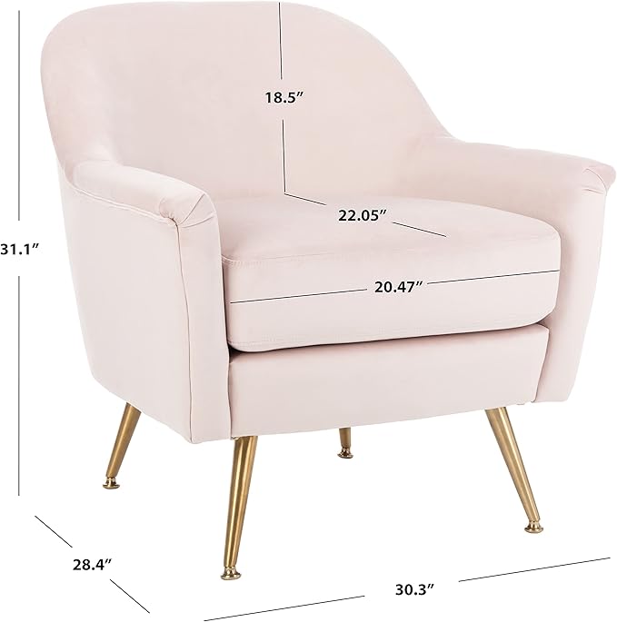 Safavieh Home Brienne Retro Glam Blush Pink Velvet and Brass Arm Chair