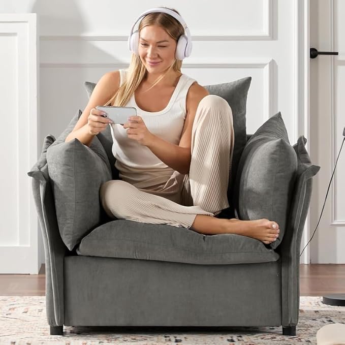 Chenille Oversized Armchair Modern Accent Chair Single Sofa Lounge Chair Chenille Fabric 40 Wide 23.6 Seat Deepth Comfortable Seating for Living Room Bedroom (Grey)