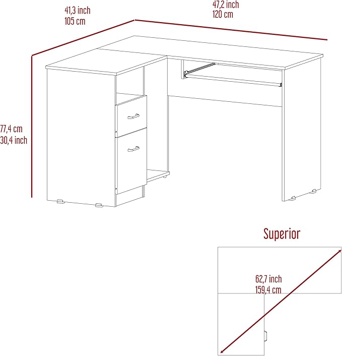 Space-Saving L-Shaped Desk with Drawers and CPU Shelf - Home Office Furniture