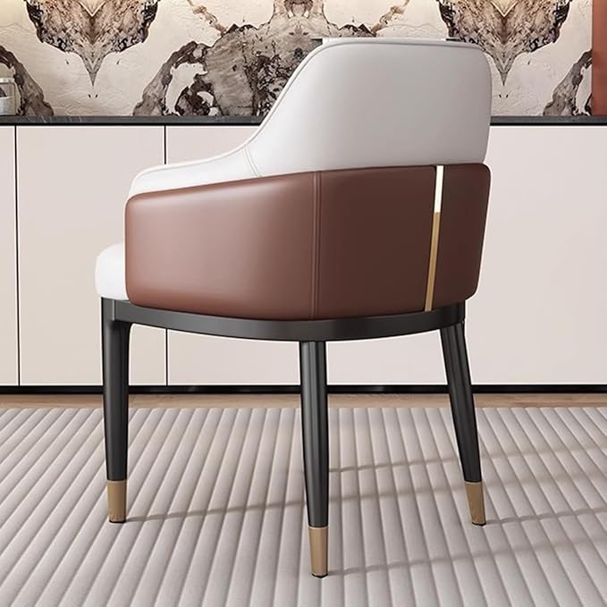 Mid-Century Accent Chairs PU Leather Modern Upholstered Living Room Chair with Ergonomic Backrest Cozy Armchair with Metal Legs for Bedroom Office Cafe(Brown)