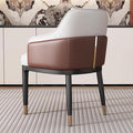 Mid-Century Accent Chairs PU Leather Modern Upholstered Living Room Chair with Ergonomic Backrest Cozy Armchair with Metal Legs for Bedroom Office Cafe(Brown)