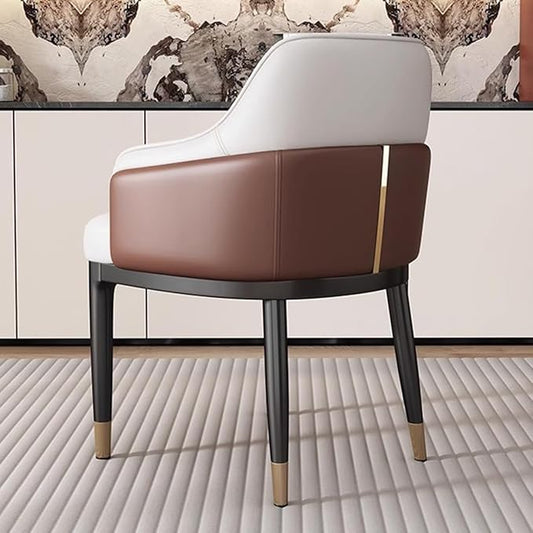 Mid-Century Accent Chairs PU Leather Modern Upholstered Living Room Chair with Ergonomic Backrest Cozy Armchair with Metal Legs for Bedroom Office Cafe(Brown)