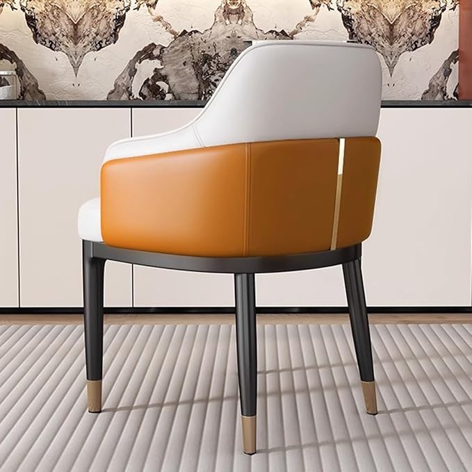Mid-Century Accent Chairs PU Leather Modern Upholstered Living Room Chair with Ergonomic Backrest Cozy Armchair with Metal Legs for Bedroom Office Cafe(Orange)