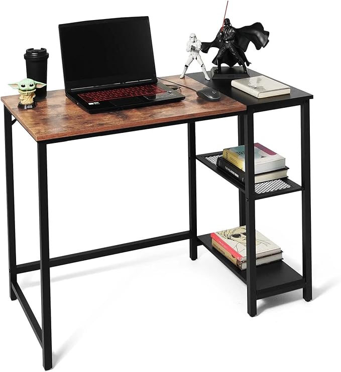 Fencer Wire 40 Inch Home Office Computer Desk with 2-Tier Storage Shelves Study Writing Desk Simple Industrial Modern PC Workstation with Splice Board Rustic Oak Wooden Table and Metal Frame