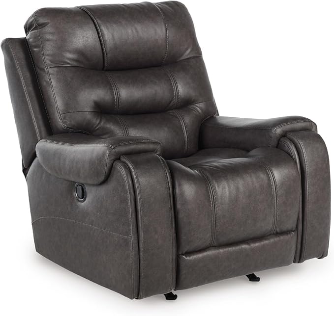 Signature Design by Ashley Trumble Modern Faux Leather Manual Rocker Recliner with Track Arms Gray