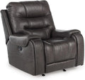 Signature Design by Ashley Trumble Modern Faux Leather Manual Rocker Recliner with Track Arms Gray