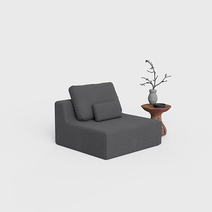 Modular Oversized Boneless Sectional Sofa - Convertible Compressed Couch Set Luxury Deep Foam Seat Free Combination &amp 3 Colors for Living Room (Grey 1 Seater)