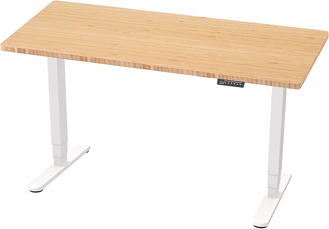 VIVO Electric 60 x 24 in Dual Motor Sit Stand Desk Memory Height Adjustment 2B Series Bamboo Top White Frame DESK-KIT-2W6O