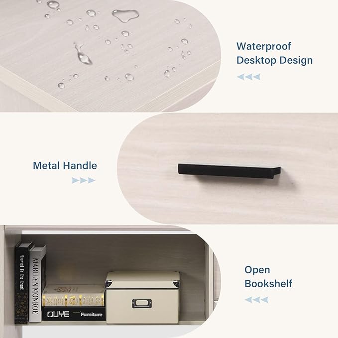 Small Desk with 4 Drawers Computer Desk with Storage &amp Monitor Stand for Small Space Office Desk with File Drawers &amp Shelve for Bedroom Wood Writing Desk with Hutch Milky White