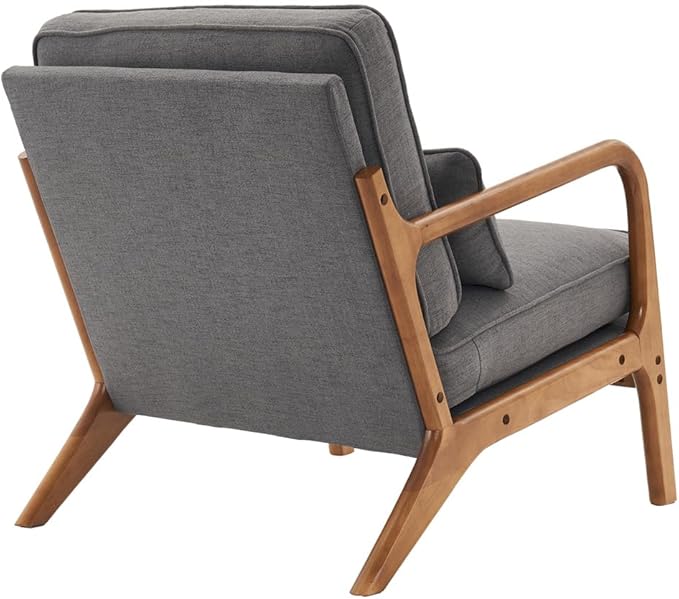 Accent Chair Mid-Century Modern Upholstered Armchair with Lumbar Pillow Comfy Lounge Chair Reading Chair with Solid Wood Frame &amp Soft Cushion for Living Room Bedroom Balcony Dark Grey