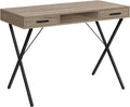 Penau Contemporary Computer Desk Multi-Use Home Office Laptop Table 42 Inch with Storage Drawers and Open Shelf Dark Taupe Wood Look Black Metal Base