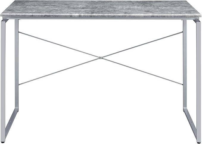 Grey and Silver Writing Work Study Desk with Metal Sled Base Rectangle Wooden Top for Home Office Industrial Style