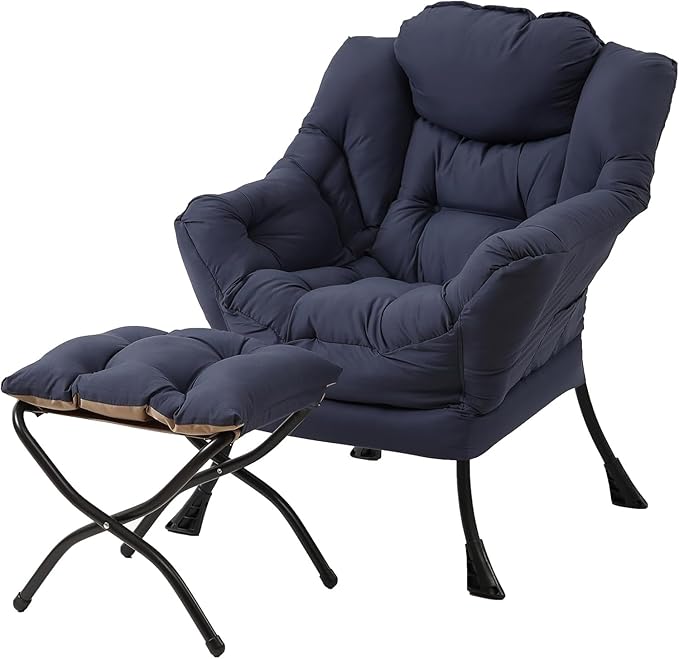 Tiita Lazy Chair with Ottoman Navy Modern Large Accent Chair Comfy Leisure Sofa Armchair with Ottoman Reading Chair with Footrest for Bedroom Living Room Dorm Rooms Navy