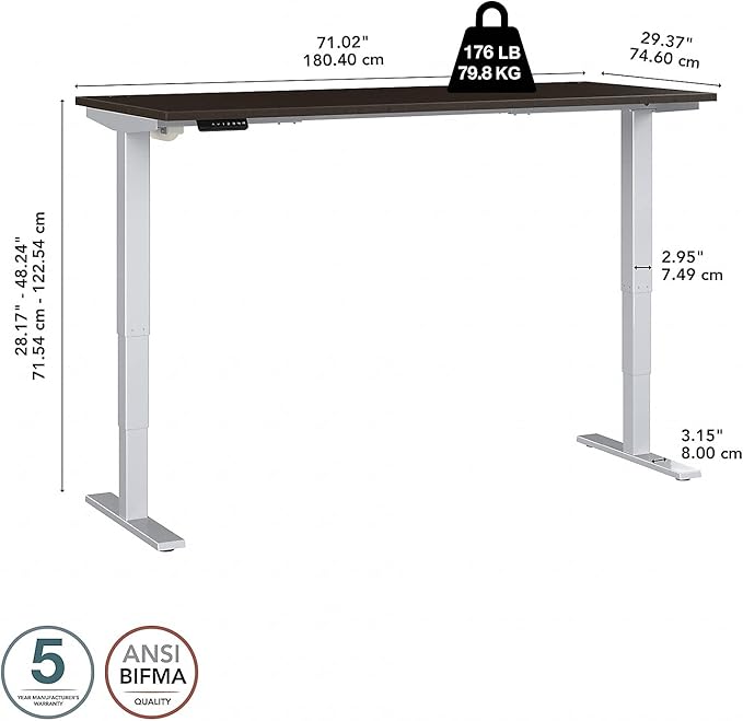 Bush Business Furniture Move 40 Series 72W x 30D Electric Height Adjustable Standing Desk in Mocha Cherry with Silver Base Ergonomic Sit-Stand Computer Table for Home and Professional Office