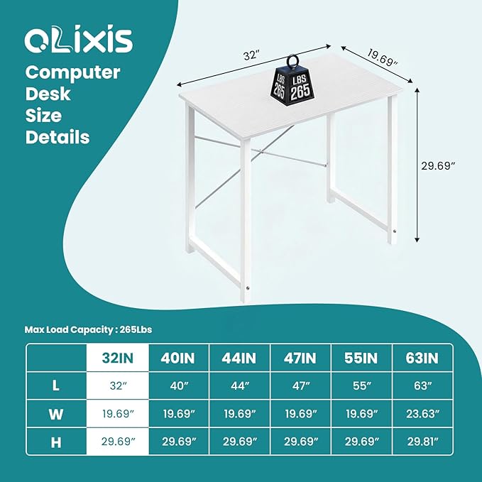OLIXIS Small Computer Desk for Home Office 32 Inch White Writing Desk for Small Spaces Study Table with X-Shaped Reinforcement Sturdy Bedroom Table with Scratch-Resistant Tabletop &amp Metal Frame