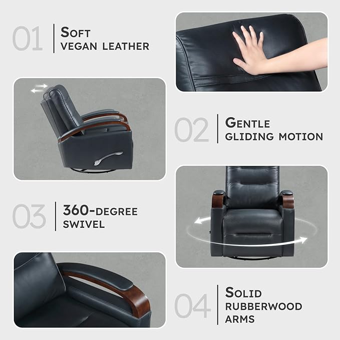 Lexicon 360 Degree Swivel Glider Reclining Chair Breathable Faux Leather Manual Recliner Comfy Nursery Glider Recliner Swivel Reclining Chair for Living Room/Office/Bedroom/Apartment Dark Blue
