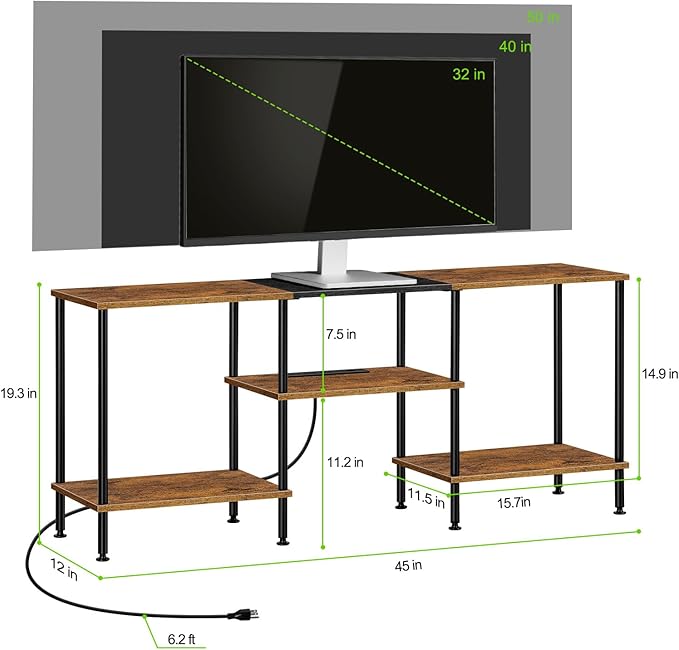 TV Stand for Bedroom 50 Inch TV Stand with Power Outlet 3 Tier Entertainment Center with Storage TV Console Table for 50 43 40 32 Inch TV Rustic Brown