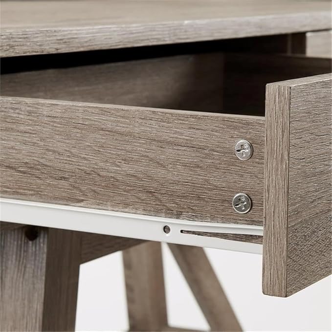 Allora Transitional Wood Home Office Desk Gray Wash Finish 47.13 W x 21.25 D x 31.13 H 2 Drawer Design Compact Modern Rustic Style for Small Spaces Sturdy MDF and Particle Board Construction