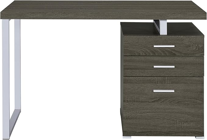 Penau Weathered Grey 3-Drawer Reversible Office Desk Sturdy Metal Legs Ample Storage Space Ideal for Home or Office