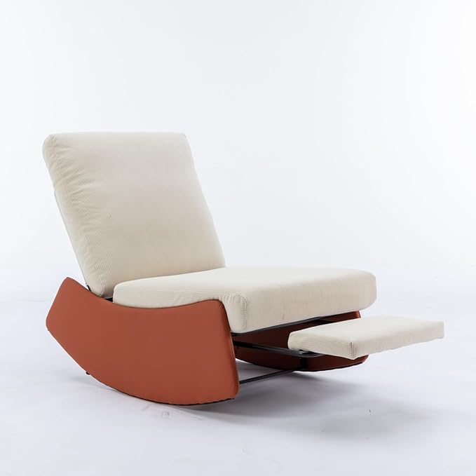 Modern Rocking Chair Recliner Comfy Rocker Nursery Chair with Footrest Accent Reading Chair Upholstered Lounge Chair for Relaxing RestingSoft Padded Rocker for Indoor Living Room BedroomOrange