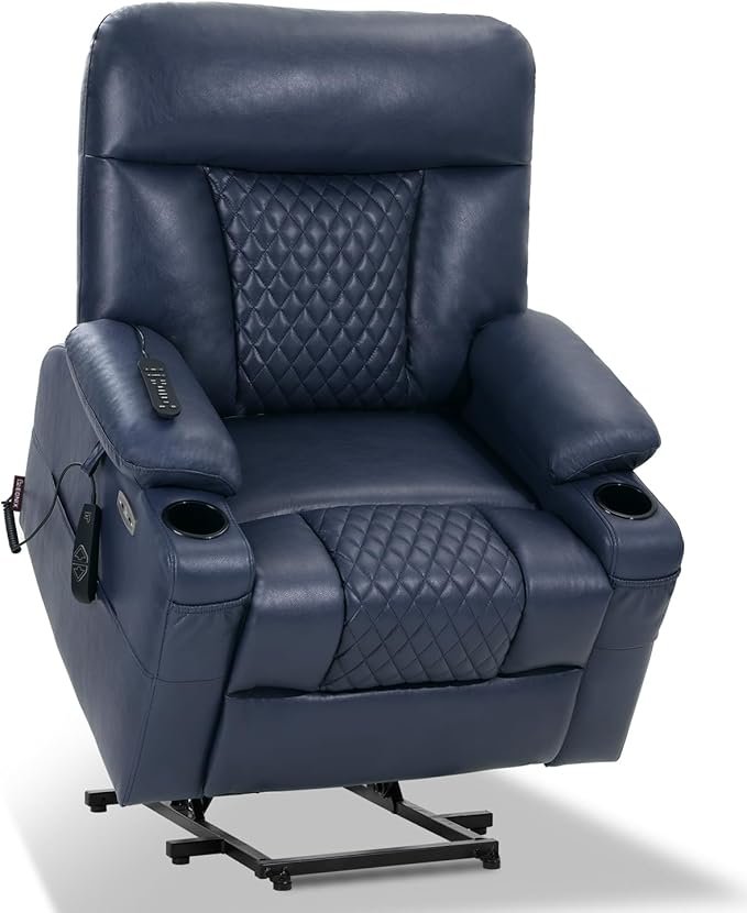 EONIX Small Power Lift Recliner Chair for Elderly with Heat and Massage 400lbs Heavy Duty Electric Recliner Chairs for Adults with Cup Holders and USB Charging Ports SLRY019020 Navy Blue