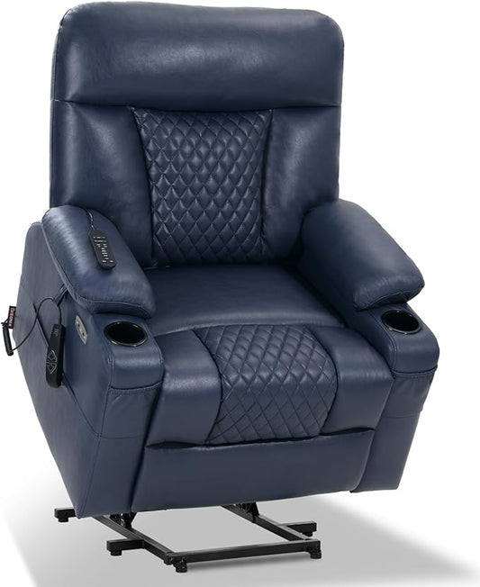 EONIX Small Power Lift Recliner Chair for Elderly with Heat and Massage 400lbs Heavy Duty Electric Recliner Chairs for Adults with Cup Holders and USB Charging Ports SLRY019020 Navy Blue
