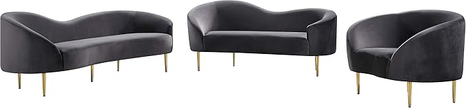 Meridian Furniture Ritz Collection Modern | Contemporary Velvet Upholstered Loveseat with Sturdy Metal Legs in Rich Gold Finish Grey 67 W x 31.75 D x 30.5 H