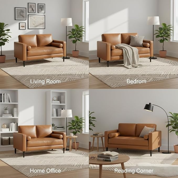 Naomi Home Genuine Leather Loveseat - Revel in Exquisite Leather Opulence - Unparalleled Luxury Mid Century Loveseat Embodiment of Cozy Lounging and Contemporary Design Tan
