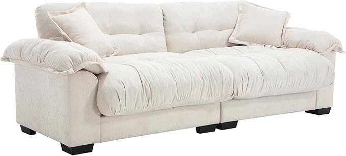 KIVENJAJA 90.5”W Oversized Cloud Loveseat Sofa Modern Chenille Tufted Deep Seat Sectional Couch Overstuffed Comfy Love seat with Pillows for Living Room Apartment Small Space Beige