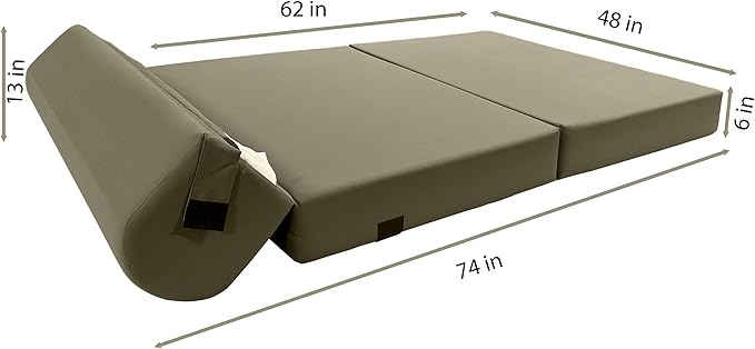 D&ampD Futon Furniture Sleeper Chair Folding Bed Studio Sofa Guest Folded Mattress High Density Foam (72 x 48 x 6 Tan)