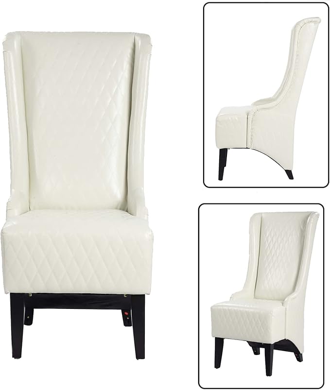 Henf 22 Wide Upholstered Wingback Accent Chair PU Leather Living Room Chair Modern Side Chair Leisure Chair High Backrest Indoor Single Sofa with Solid Wood LegsWhite