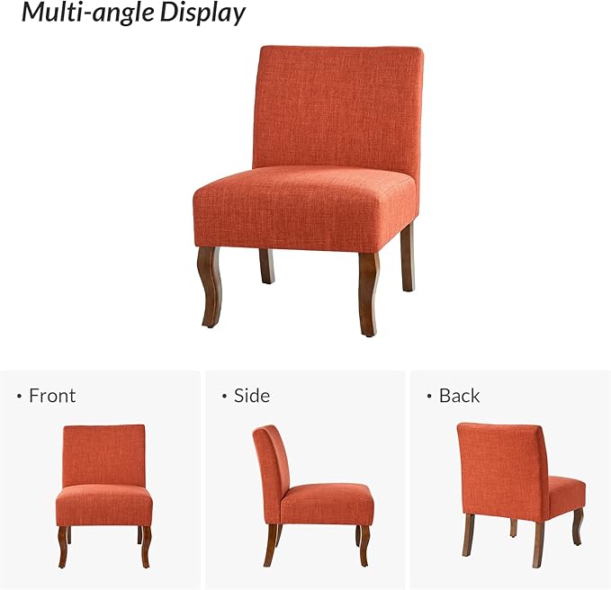 HULALA HOME Armless Accent Chair Set of 2Decorative Slipper Chair Vanity Chair for Bedroom Desk Living Room Bent LegRed