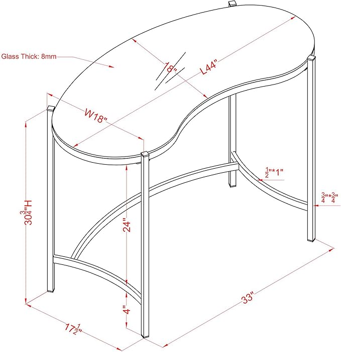 24/7 Shop at Home Rin Modern Metal Desk with Glass Top for Workstation Home Office Study Room Gold