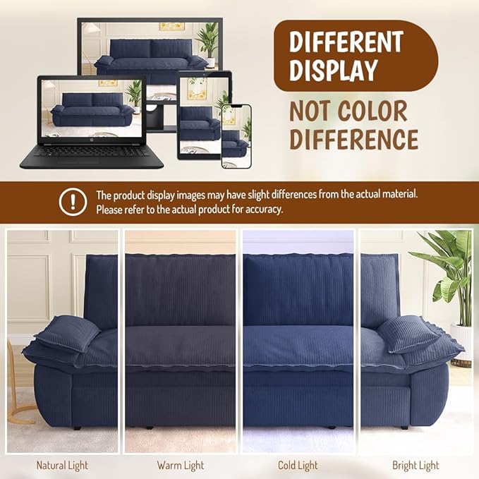 73.2 Sleeper Sofa Bed Queen Size 3-in-1 Convertible Couch Modern Pull Out Couches Comfy Corduroy Futon Sofa Cloud Loveseat Lounge Pillow Arm for Living Room Apartment Dark Blue