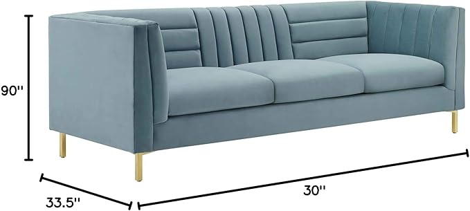 Modway EEI-3454-LBU Ingenuity Channel Tufted Performance Velvet Sofa Light Blue