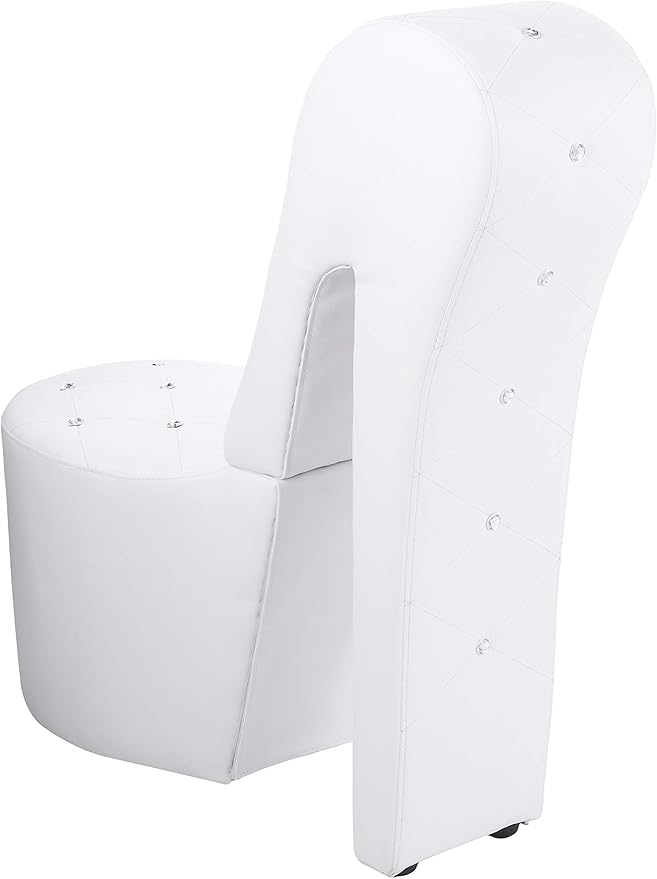 Tristam 40 Modern Glam High Heel Lounge Chair Armless Chair with Upholstered Crystal-Like Buttons and Diamond Stitching Comfortable Indoor Seating for Bedroom Living Room (White (Faux Leather))
