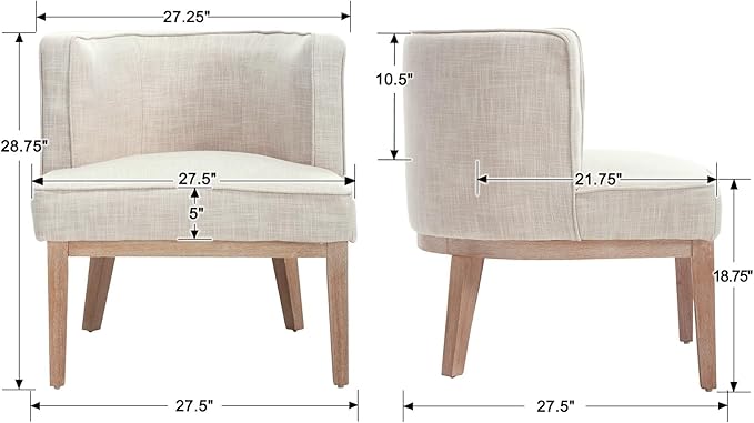 Accent Barrel Chairs Linen Accent Chairs Upholstered Modern Single Sofa Side Chairs with Wood Legs Comfy Barrel Club Chairs for Bedroom Reading Room Beige Set of 2