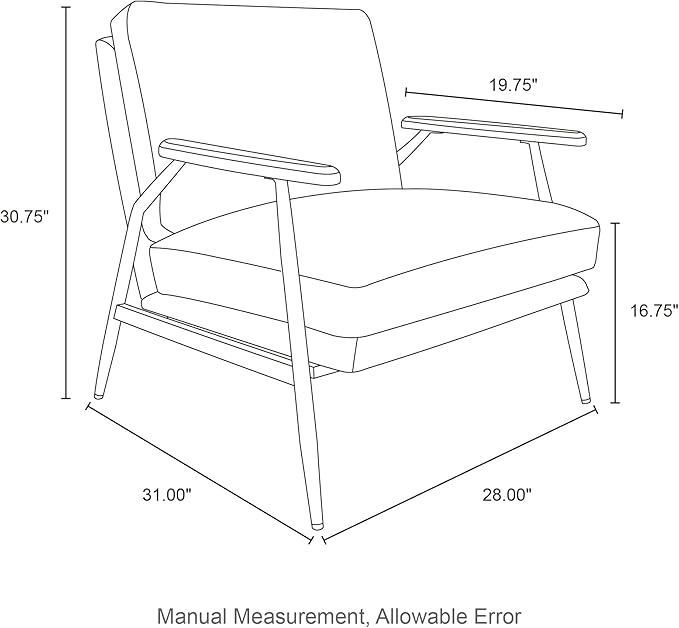 Glitzhome Mid-Century Modern Accent Chair PU Leather Ultra Soft Living Room Armchair Lounge Chairs with Steel Frame &amp Wooden Armrest for Living Room Home Office Reading Room Black
