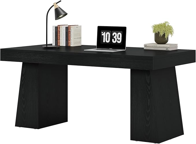 Tribesigns 55 Executive Desk Wooden Office Desk with Double Pedestal Modern Simple Computer Writing Table for Home Office Black